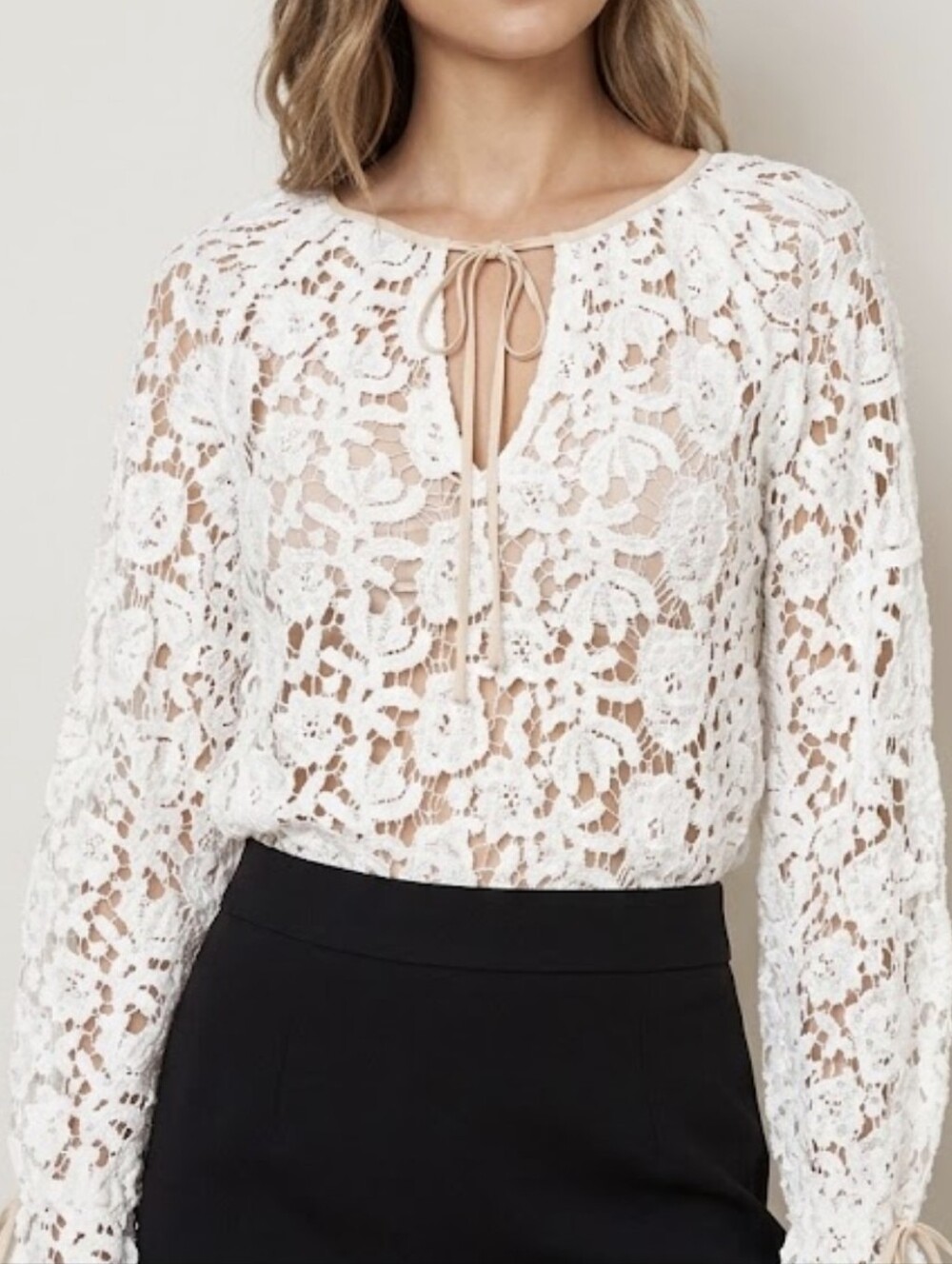 Elizabeth and James Chantalle White Floral Lace Blouse Small